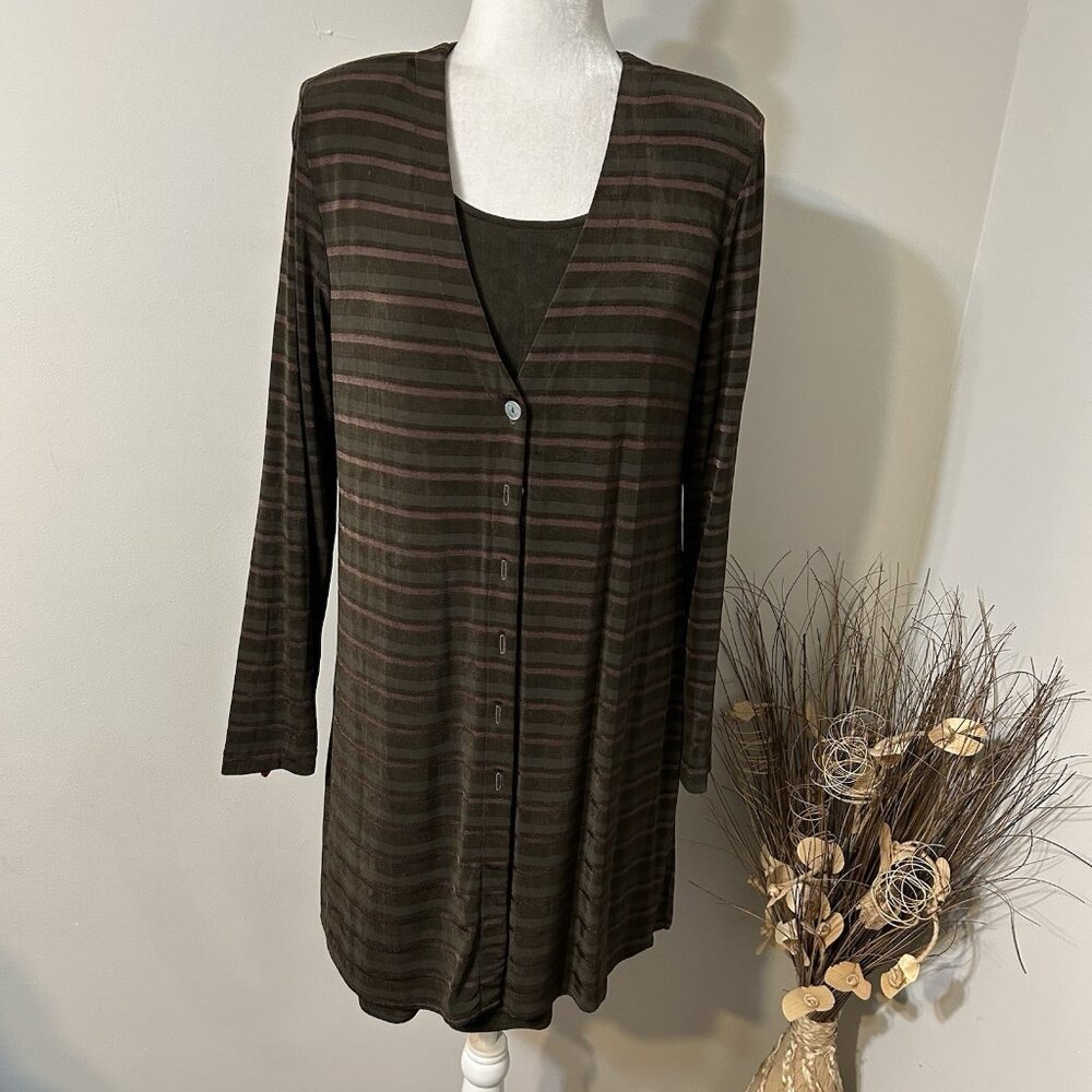 Vtg Rabbit Rabbit Rabbit 2pc Slinky Slip On Dress & Cardigan Set Striped Sz 10M